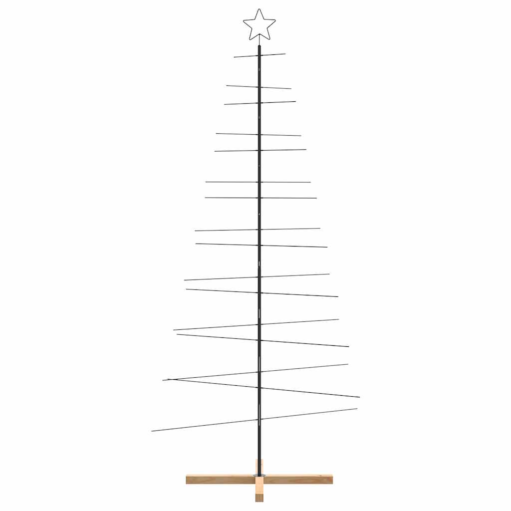 vidaXL Metal Christmas Tree with Wooden Base Black 210 cm 3
