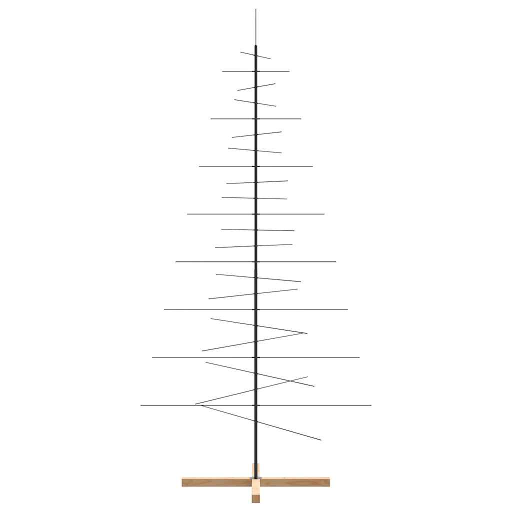 vidaXL Metal Christmas Tree with Wooden Base Black 210 cm 4