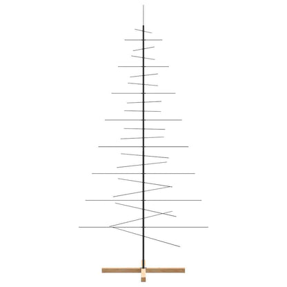 vidaXL Metal Christmas Tree with Wooden Base Black 210 cm 4