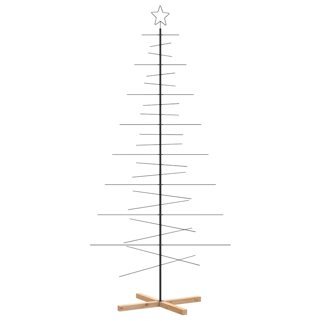 vidaXL Metal Christmas Tree with Wooden Base Black 210 cm 5