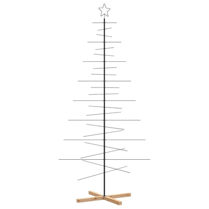 vidaXL Metal Christmas Tree with Wooden Base Black 210 cm 5