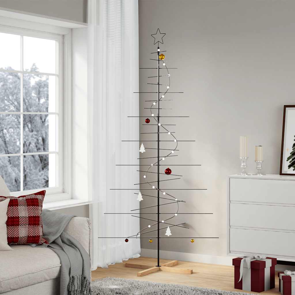 vidaXL Metal Christmas Tree with Wooden Base Black 210 cm 1