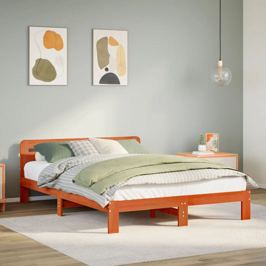 Bed Frame without Mattress Solid Wood Pine Length Wax Brown
