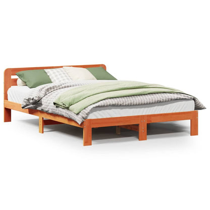Bed Frame without Mattress Solid Wood Pine Length 200 cm Wax Brown 140 cm