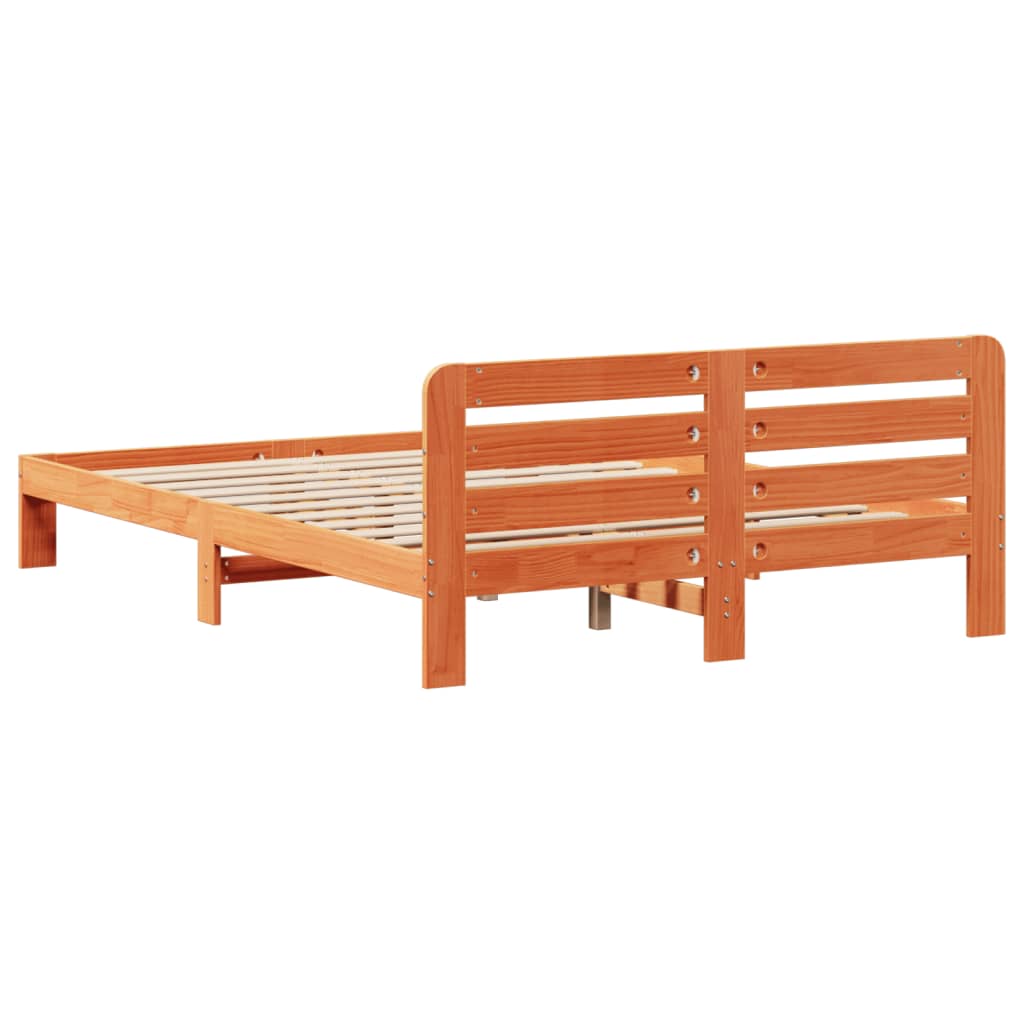 Bed Frame without Mattress Solid Wood Pine Length 200 cm Wax Brown 140 cm