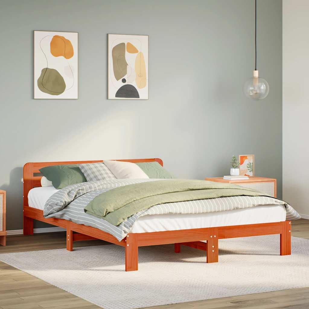 Bed Frame without Mattress Solid Wood Pine Length 200 cm Wax Brown 150 cm
