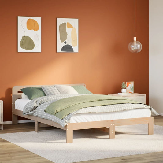 Bed Frame without Mattress Solid Wood Pine Length 190 cm Natural 135 cm