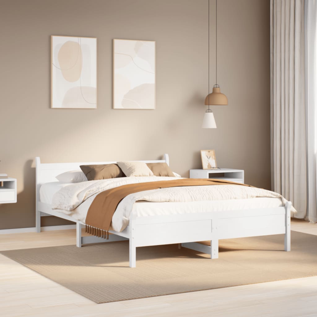 Bed Frame without Mattress Solid Wood Pine Length White
