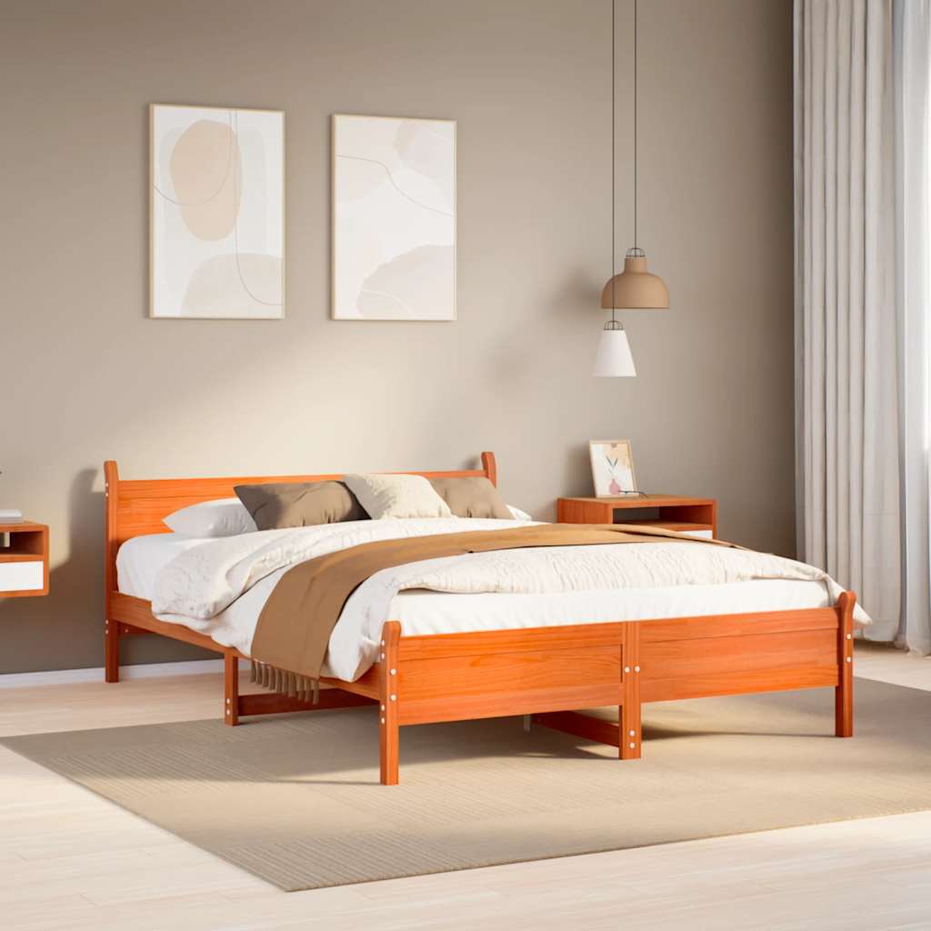 Bed Frame without Mattress Solid Wood Pine Length Wax Brown