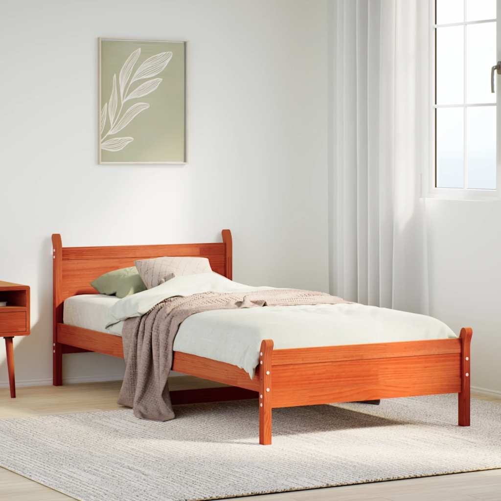 Bed Frame without Mattress Solid Wood Pine Length Wax Brown