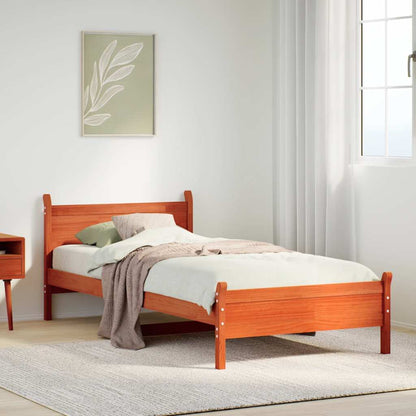 Bed Frame without Mattress Solid Wood Pine Length Wax Brown