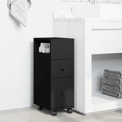 vidaXL Narrow Bathroom Cabinet with Wheels Black Engineered Wood 3