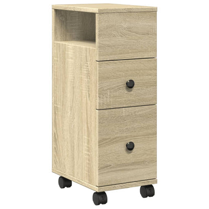 vidaXL Narrow Bathroom Cabinet with Wheels Sonoma Oak Engineered Wood 2