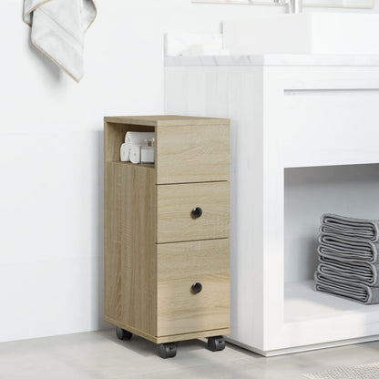 vidaXL Narrow Bathroom Cabinet with Wheels Sonoma Oak Engineered Wood 3
