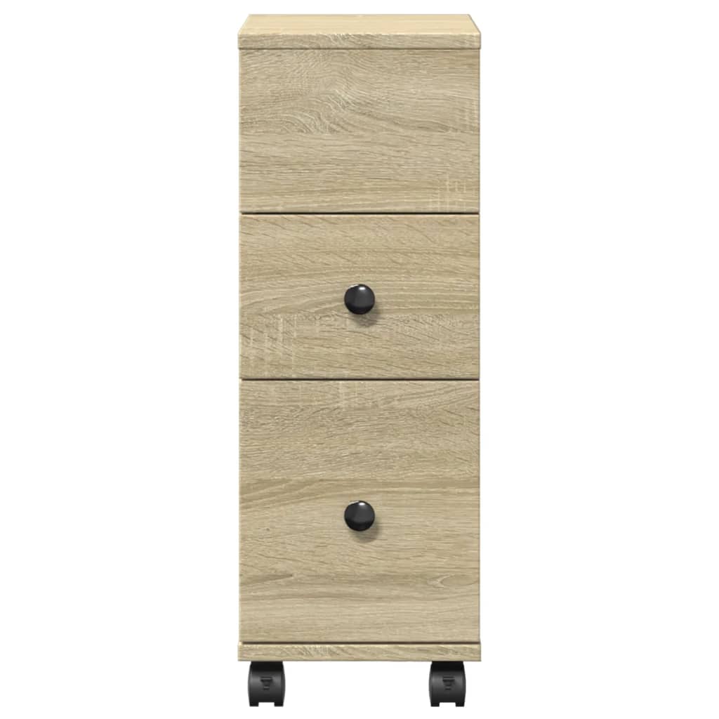 vidaXL Narrow Bathroom Cabinet with Wheels Sonoma Oak Engineered Wood 4