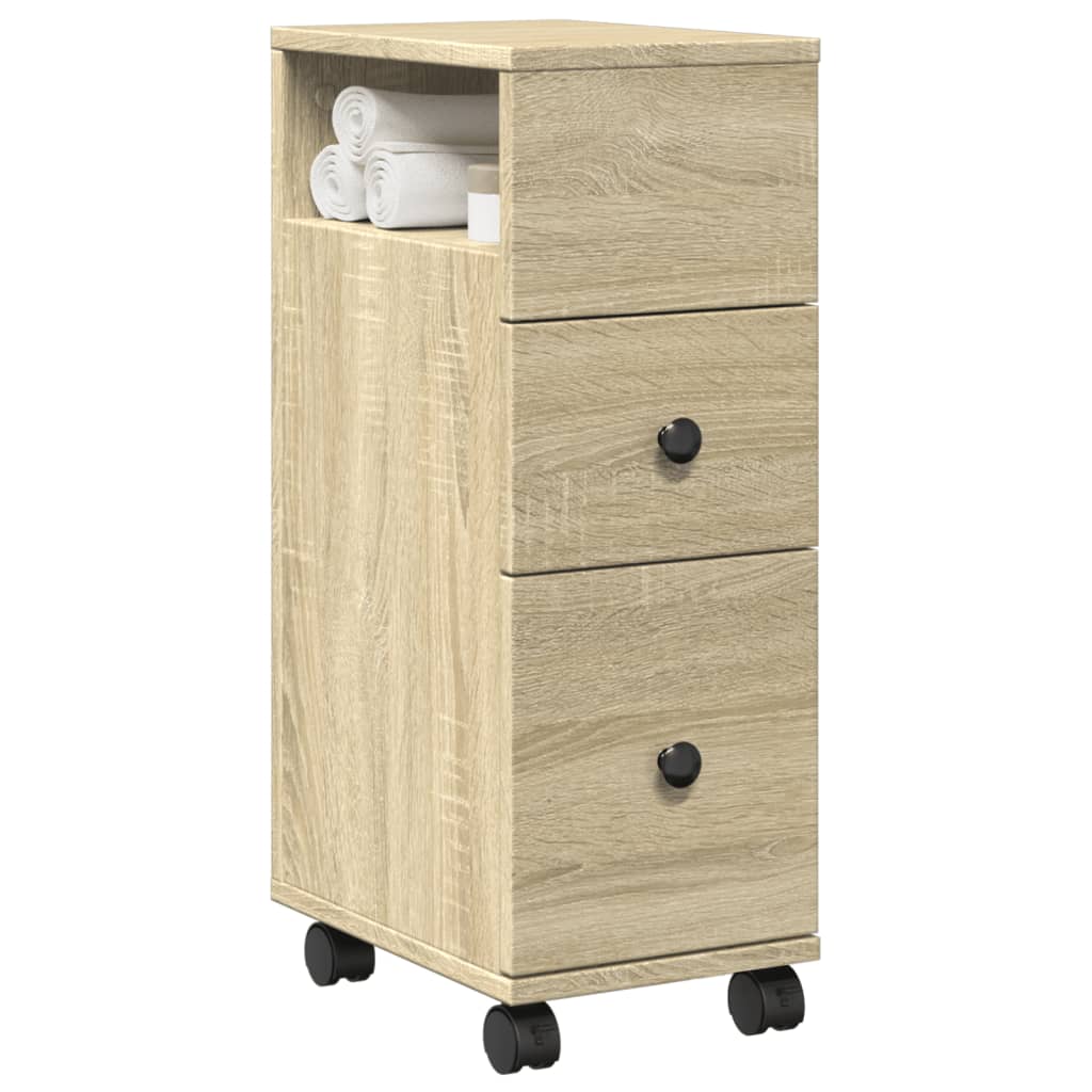 vidaXL Narrow Bathroom Cabinet with Wheels Sonoma Oak Engineered Wood 1