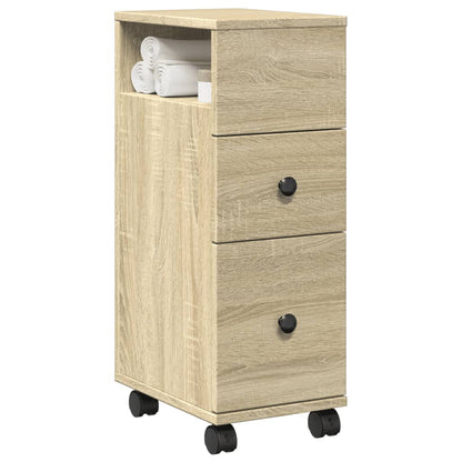 vidaXL Narrow Bathroom Cabinet with Wheels Sonoma Oak Engineered Wood 1