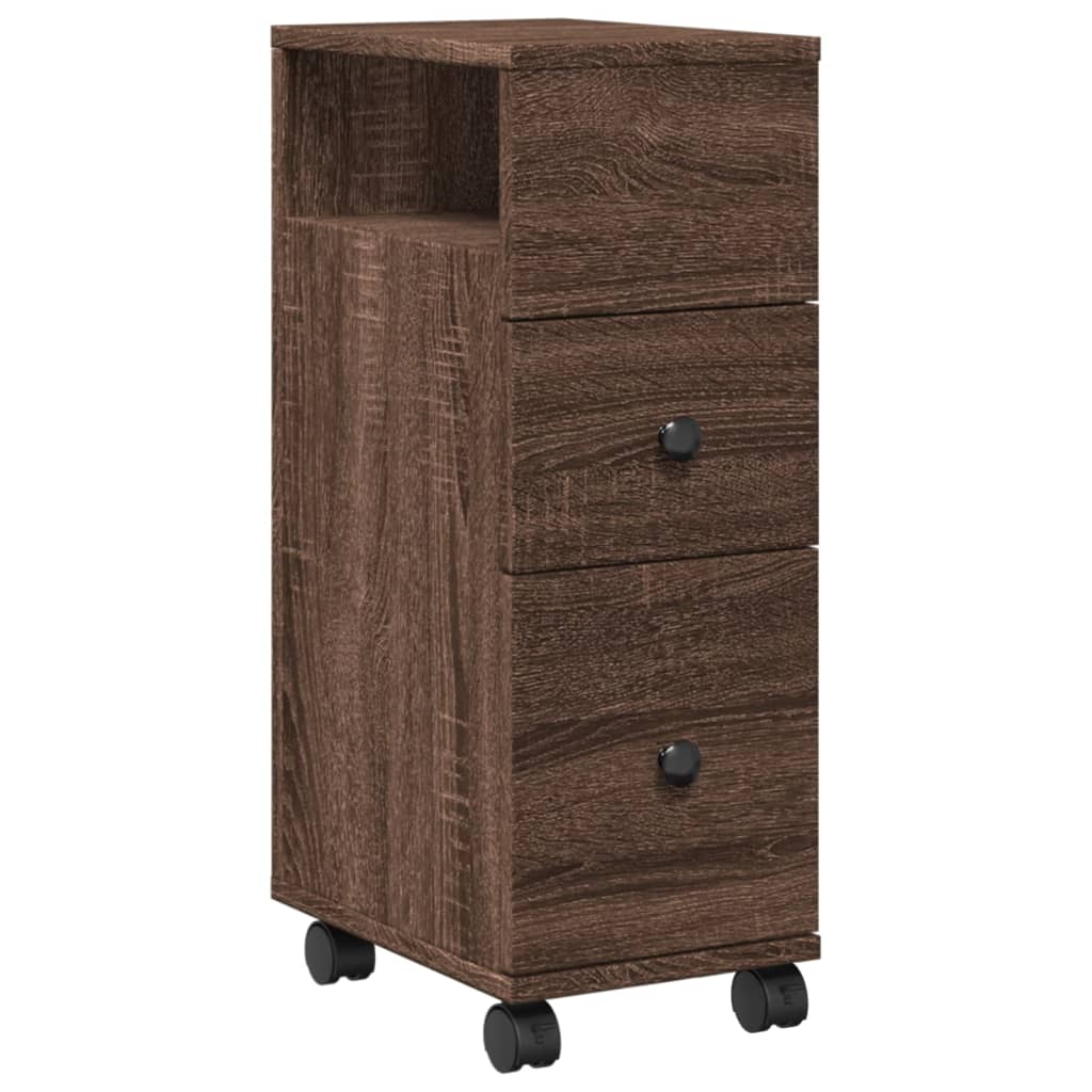 vidaXL Narrow Bathroom Cabinet with Wheels Brown Oak Engineered Wood 2