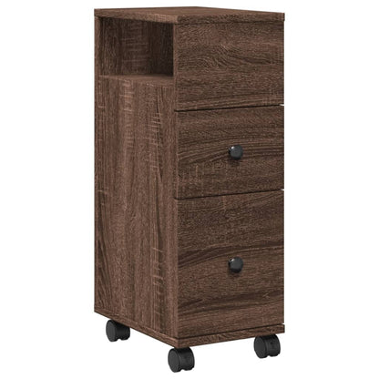 vidaXL Narrow Bathroom Cabinet with Wheels Brown Oak Engineered Wood 2