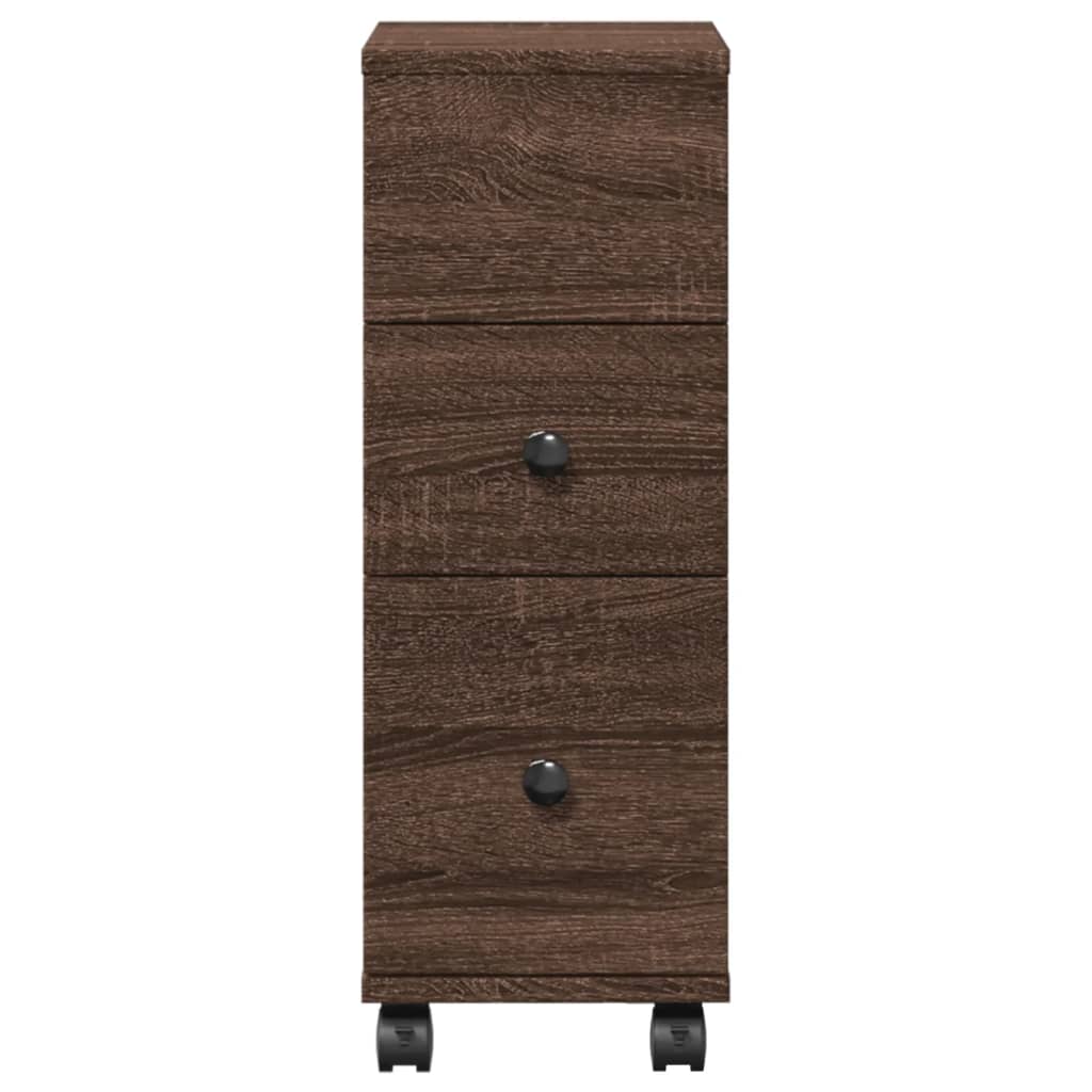 vidaXL Narrow Bathroom Cabinet with Wheels Brown Oak Engineered Wood 4