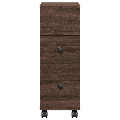 vidaXL Narrow Bathroom Cabinet with Wheels Brown Oak Engineered Wood 4
