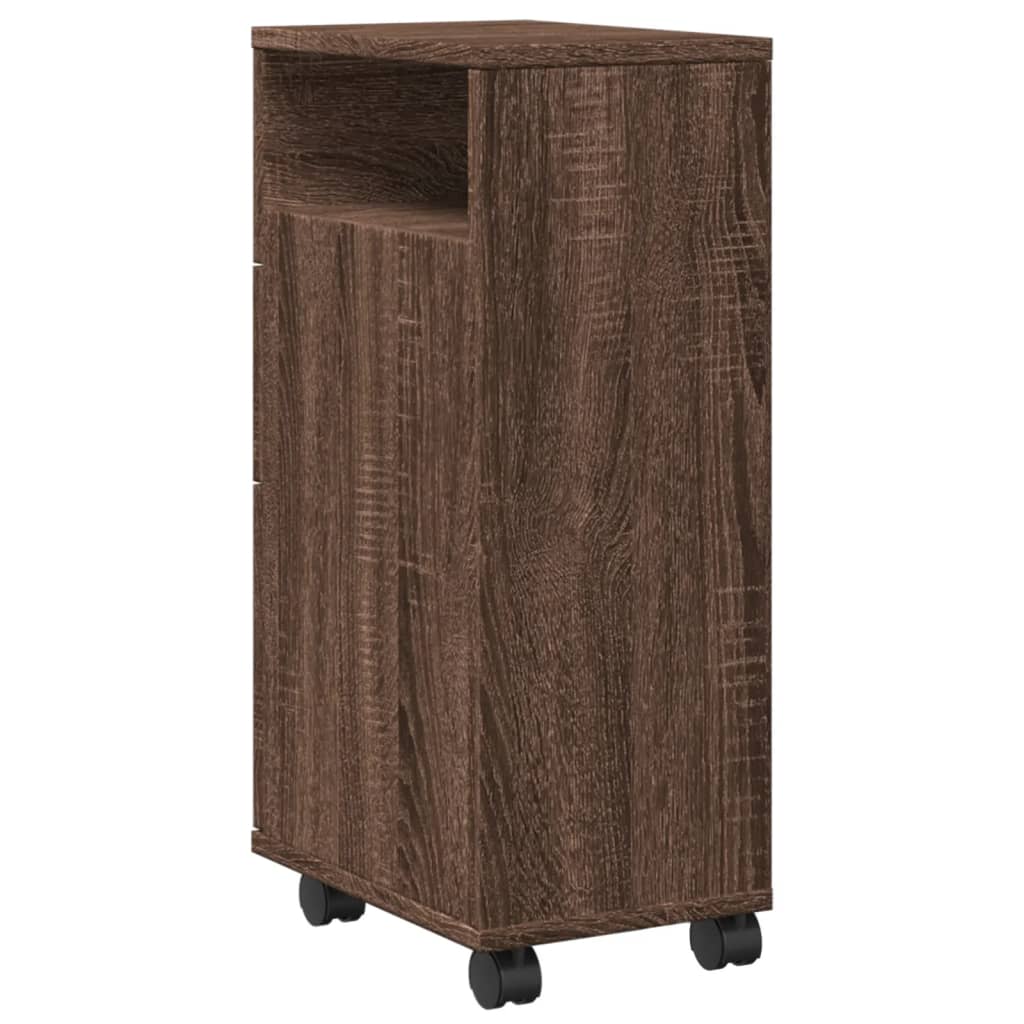 vidaXL Narrow Bathroom Cabinet with Wheels Brown Oak Engineered Wood 6