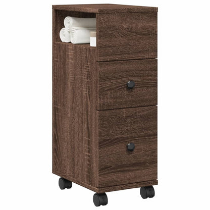 vidaXL Narrow Bathroom Cabinet with Wheels Brown Oak Engineered Wood 1