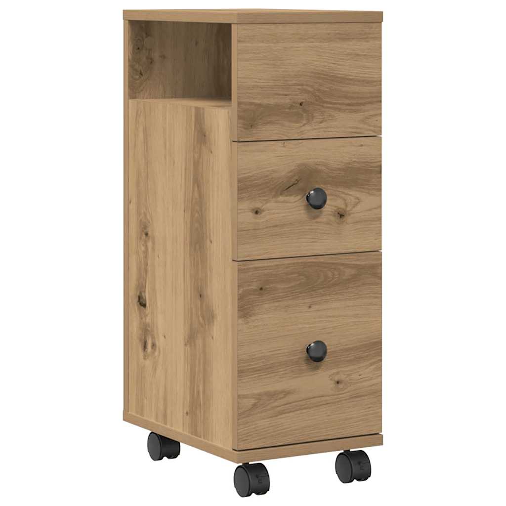 vidaXL Narrow Bathroom Cabinet with Wheels Artisan Oak Engineered Wood 2