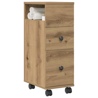 vidaXL Narrow Bathroom Cabinet with Wheels Artisan Oak Engineered Wood 3
