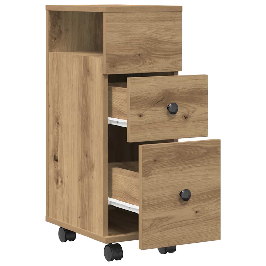 vidaXL Narrow Bathroom Cabinet with Wheels Artisan Oak Engineered Wood 4