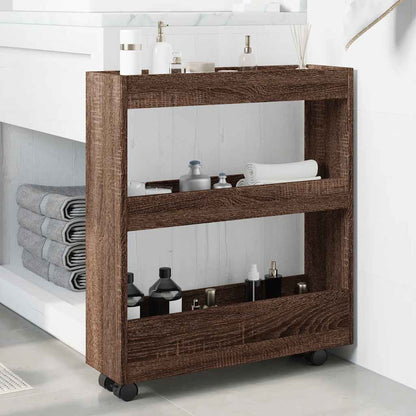 vidaXL Narrow Storage Trolley 3 Tier Brown Oak Engineered Wood 3