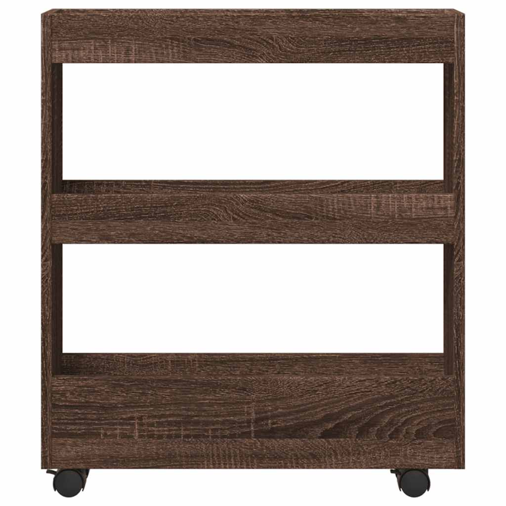 vidaXL Narrow Storage Trolley 3 Tier Brown Oak Engineered Wood 4