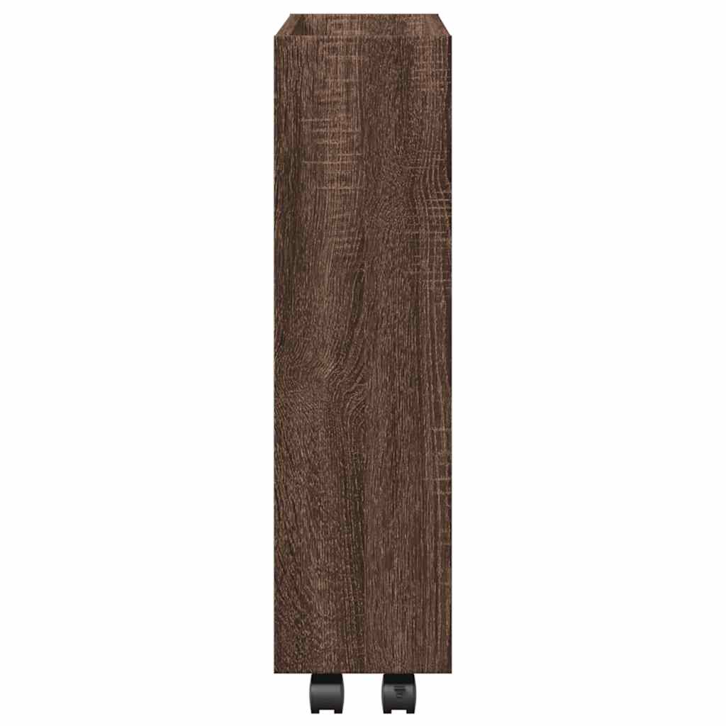 vidaXL Narrow Storage Trolley 3 Tier Brown Oak Engineered Wood 5