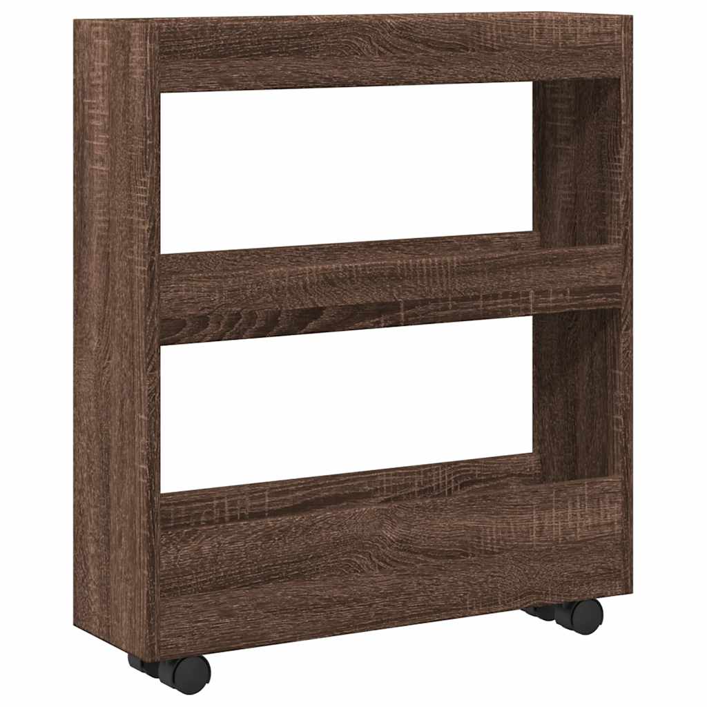 vidaXL Narrow Storage Trolley 3 Tier Brown Oak Engineered Wood 6