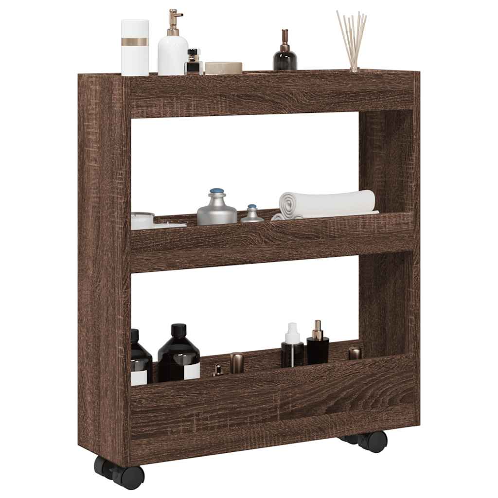 vidaXL Narrow Storage Trolley 3 Tier Brown Oak Engineered Wood 1