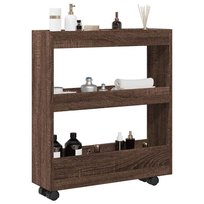 vidaXL Narrow Storage Trolley 3 Tier Brown Oak Engineered Wood 1