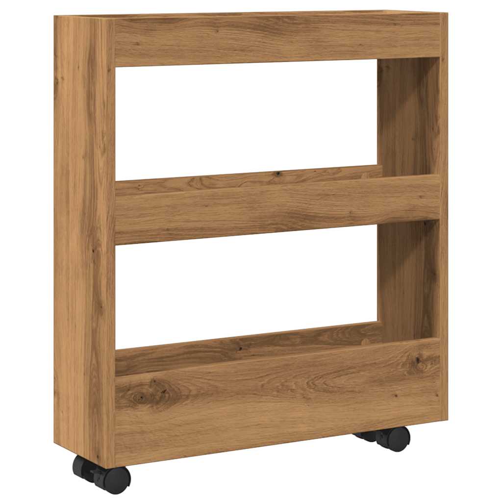 vidaXL Narrow Storage Trolley 3 Tier Artisian Oak Engineered Wood 2