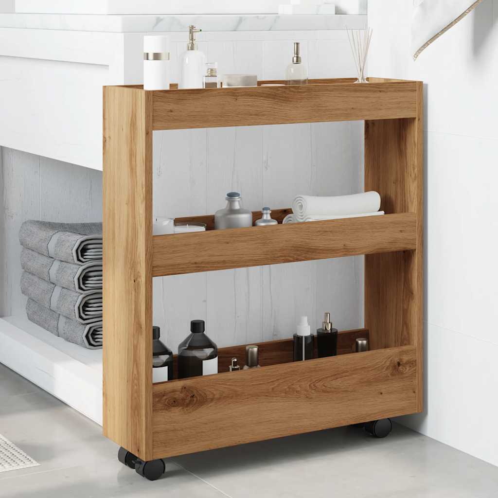 vidaXL Narrow Storage Trolley 3 Tier Artisian Oak Engineered Wood 3