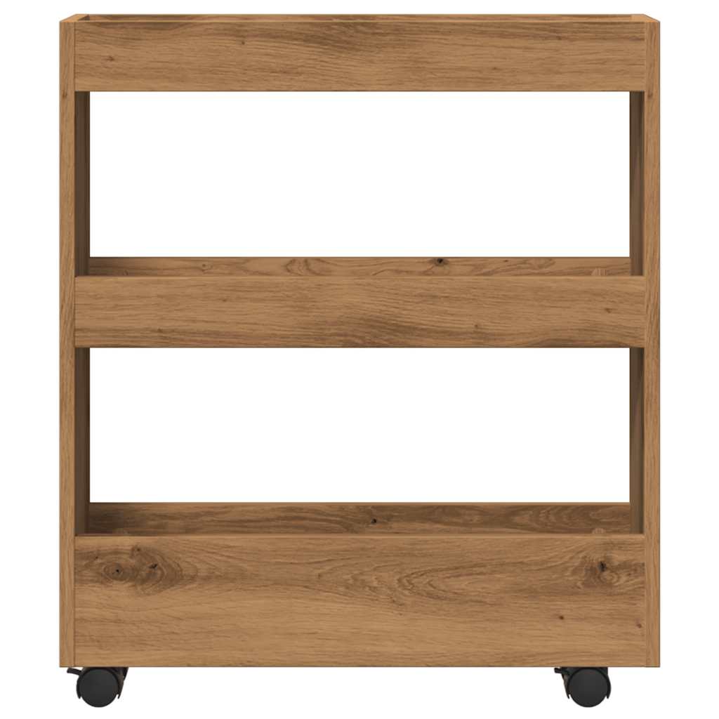 vidaXL Narrow Storage Trolley 3 Tier Artisian Oak Engineered Wood 4