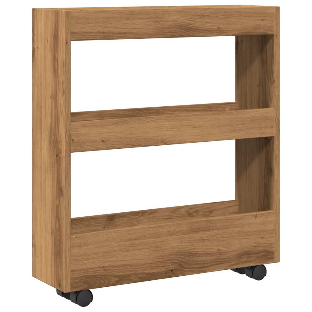 vidaXL Narrow Storage Trolley 3 Tier Artisian Oak Engineered Wood 6