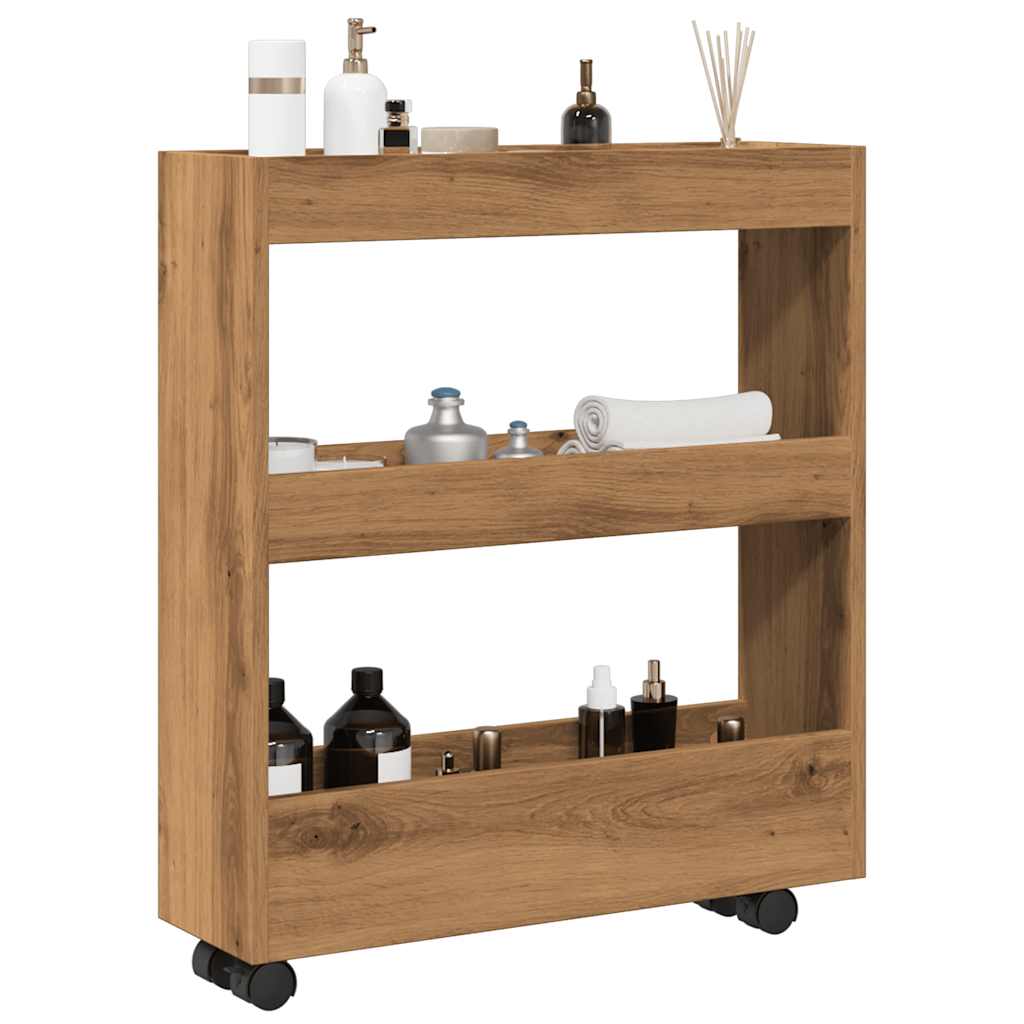 vidaXL Narrow Storage Trolley 3 Tier Artisian Oak Engineered Wood 1
