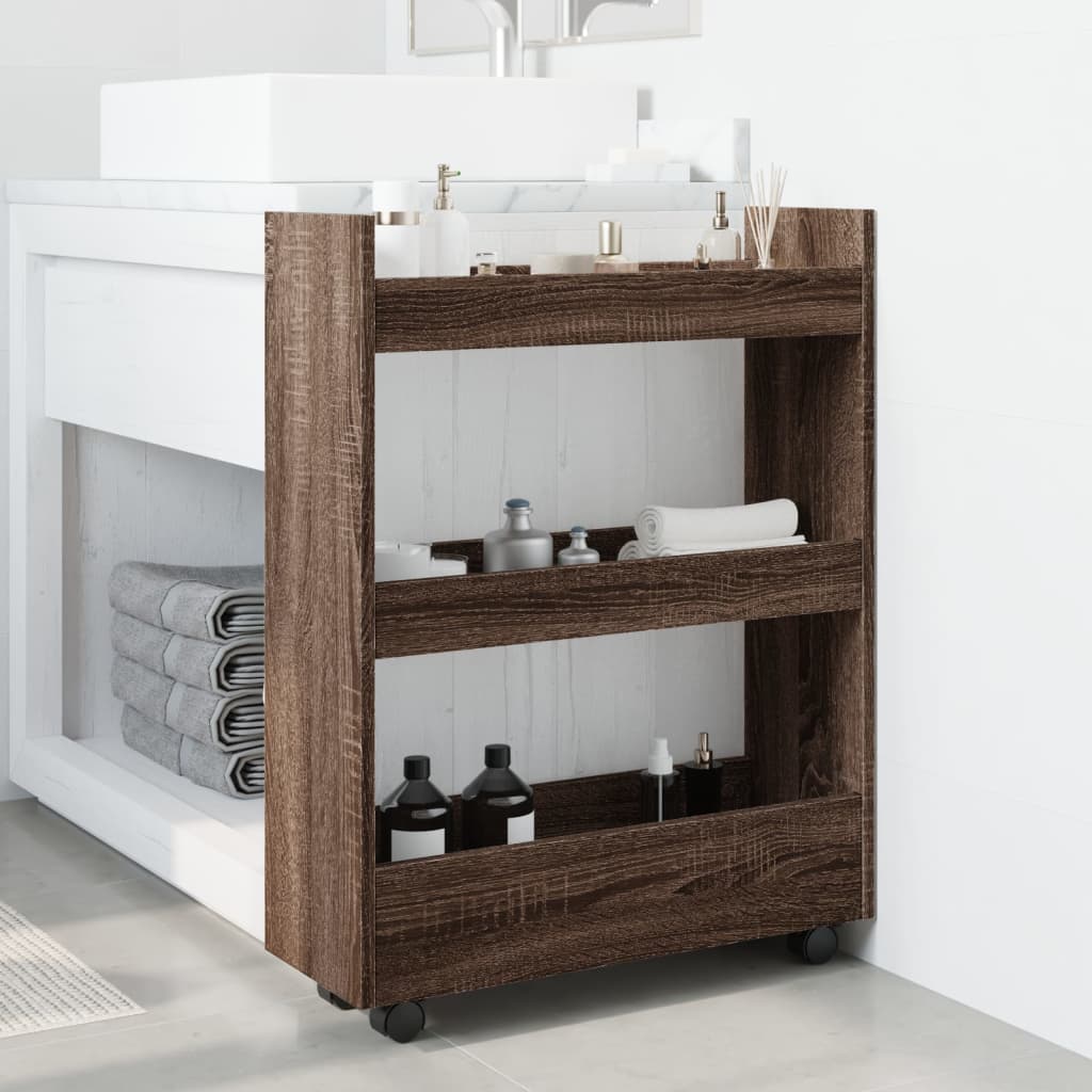 vidaXL Narrow Storage Trolley 3 Tier Brown Oak Engineered Wood 3