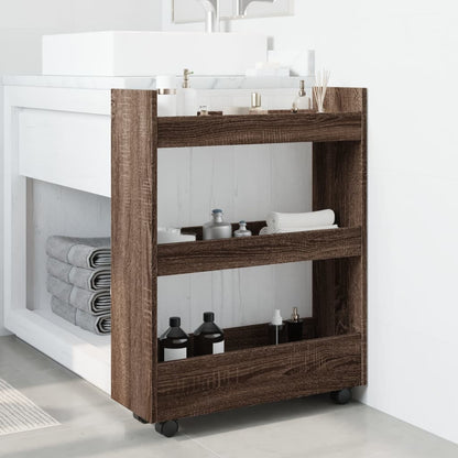 vidaXL Narrow Storage Trolley 3 Tier Brown Oak Engineered Wood 3