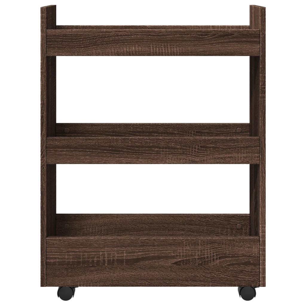 vidaXL Narrow Storage Trolley 3 Tier Brown Oak Engineered Wood 4