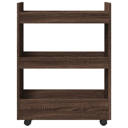 vidaXL Narrow Storage Trolley 3 Tier Brown Oak Engineered Wood 4