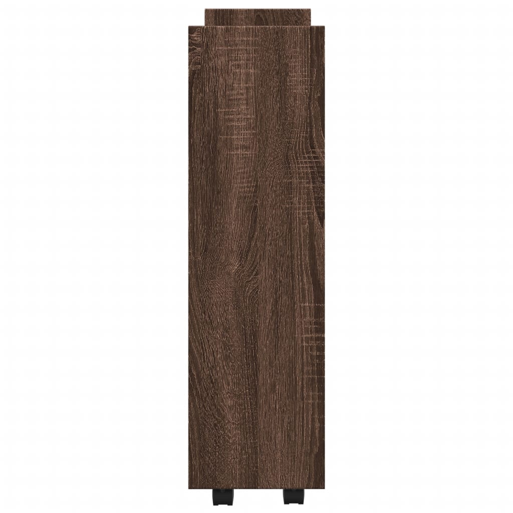 vidaXL Narrow Storage Trolley 3 Tier Brown Oak Engineered Wood 6