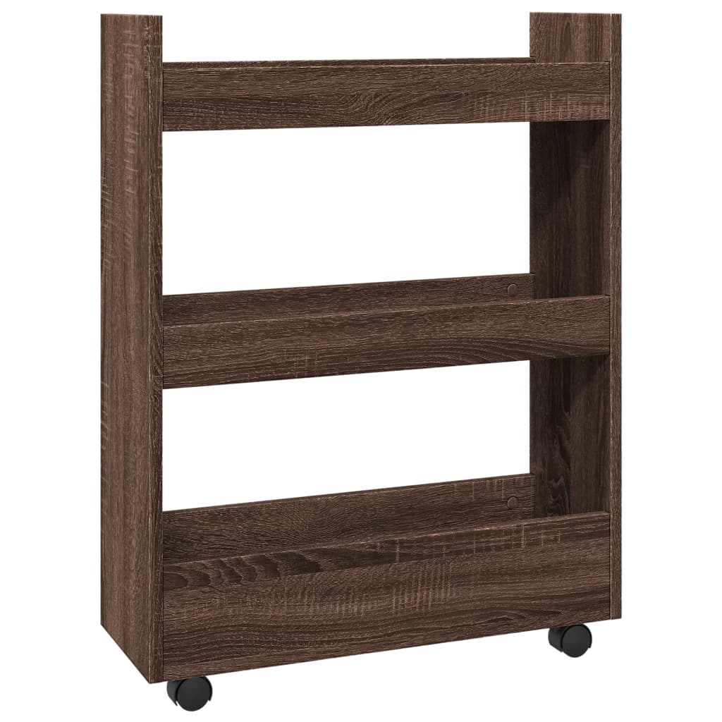 vidaXL Narrow Storage Trolley 3 Tier Brown Oak Engineered Wood 5