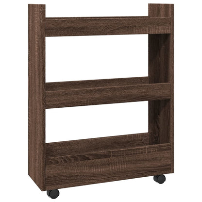 vidaXL Narrow Storage Trolley 3 Tier Brown Oak Engineered Wood 5