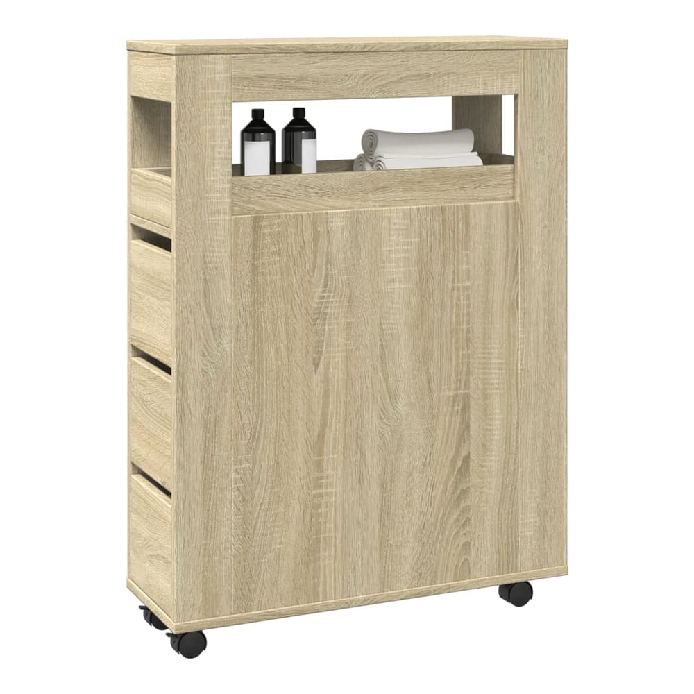 Narrow Bathroom Cabinet with Wheels Engineered Wood Sonoma oak