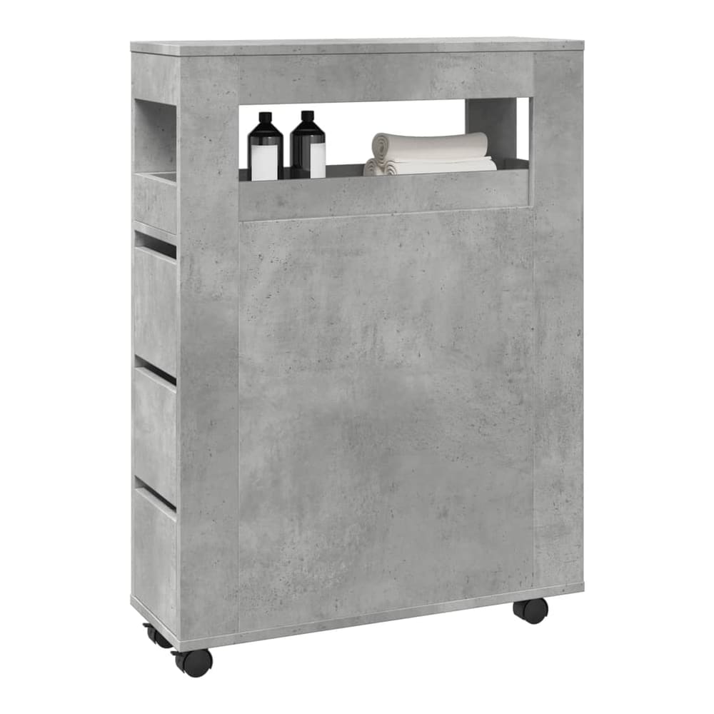 Narrow Bathroom Cabinet with Wheels Engineered Wood Concrete grey